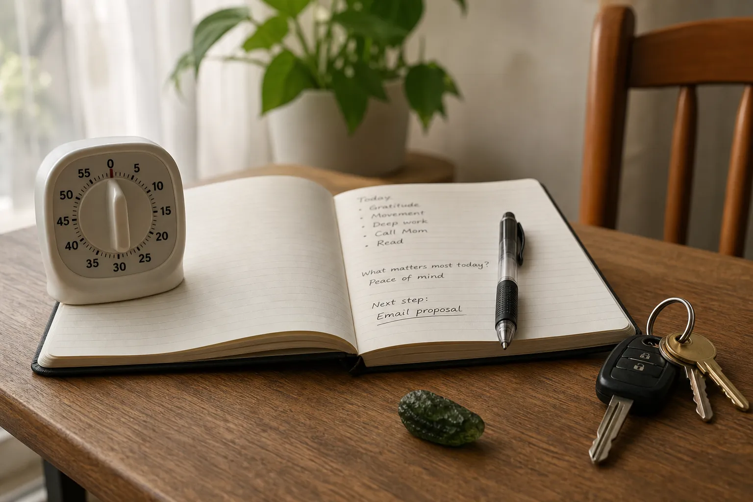 A small Moldavite reflection setup with space for writing and an ordinary next step after the ritual