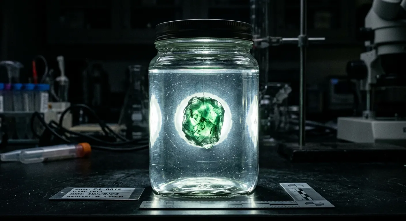 A specimen submerged in clear fluid with a strong backlight revealing the interior