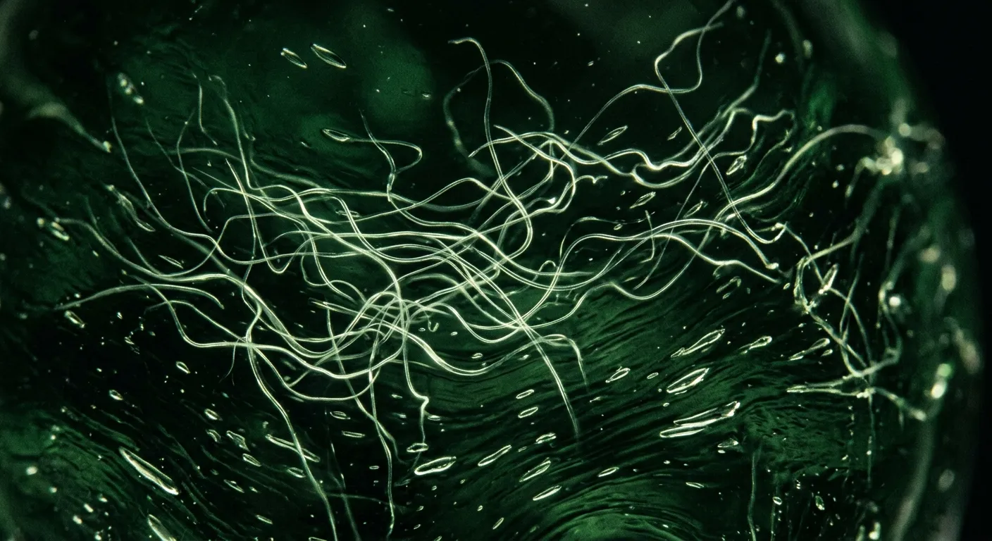 Microscopic view of lechatelierite wires in tektite glass