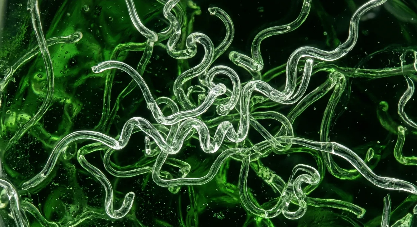 Microscopic view of contorted silica wires
