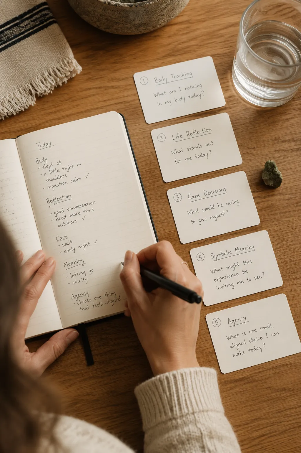A simple journaling practice with moldavite used as a marker for discernment during menopause