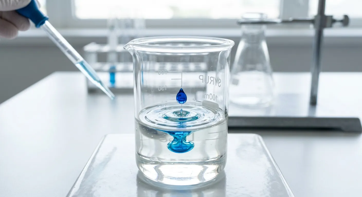 Adding detergent to a clear liquid to break surface tension