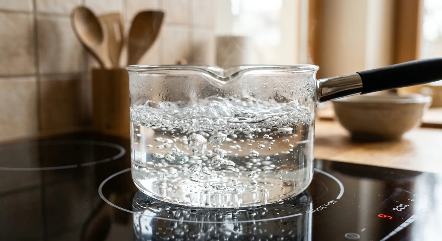 Clear boiling sugar solution in a glass pot